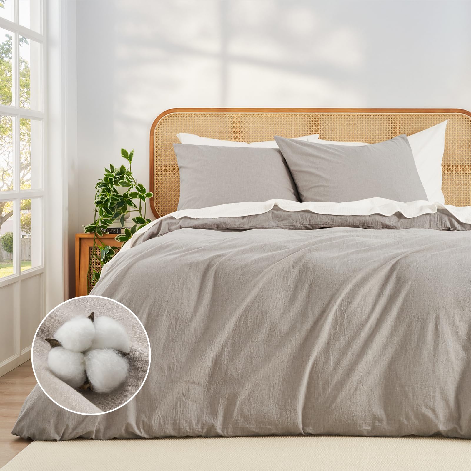 Funda Nórdica Cama 180 Lino,Algodón Lavado Súper Suave con Cremallera, Certificación Oeko-Tex 1 Funda de Edredón 240x220 + 2 Fundas de Almohada 80x80 cm