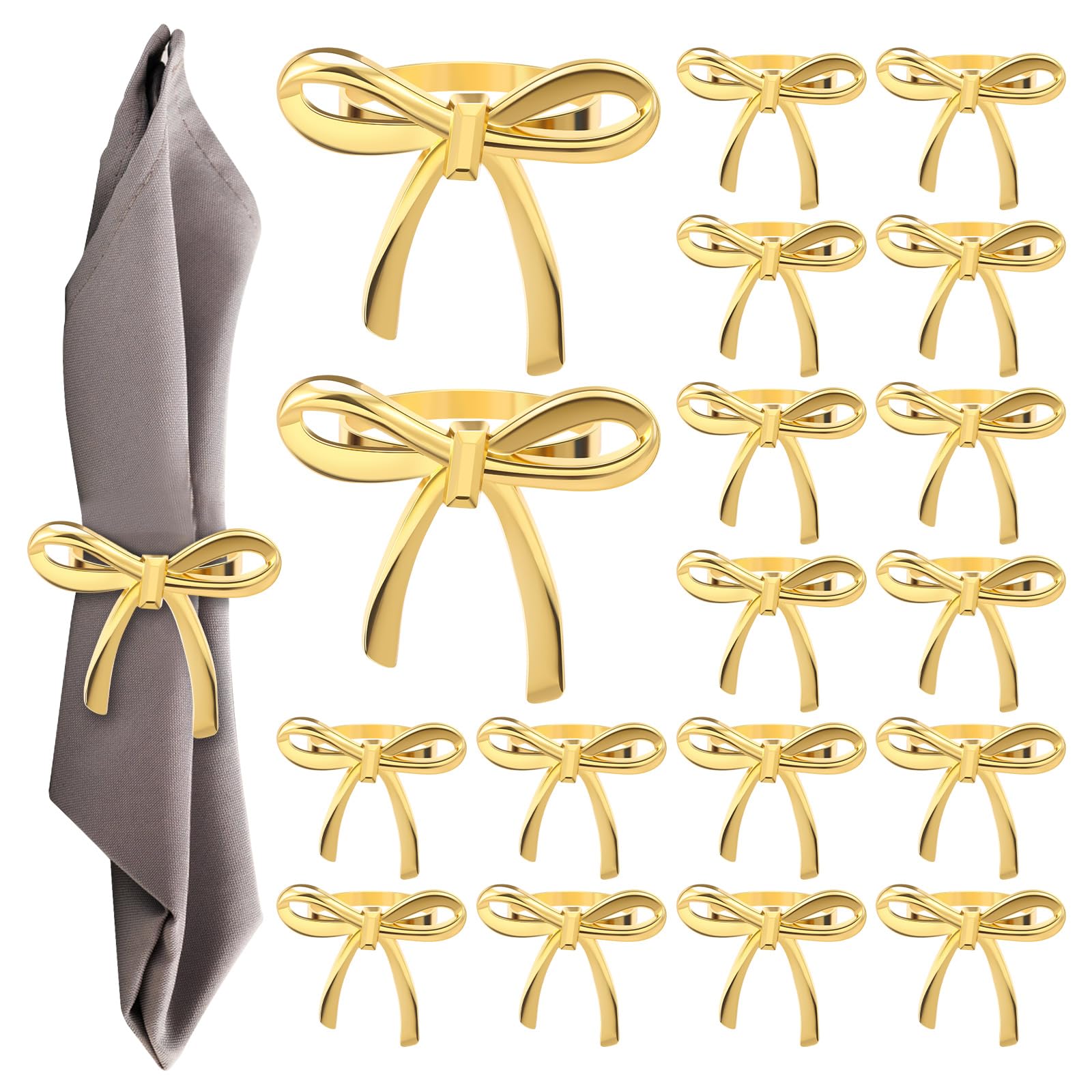 18 Pcs Bow Napkin Ring, Zinc Alloy, Metal Gold Butterfly Napkin Holders for Dinner Parties Wedding Banquet Table Setting Family Gatherings Table Decoration