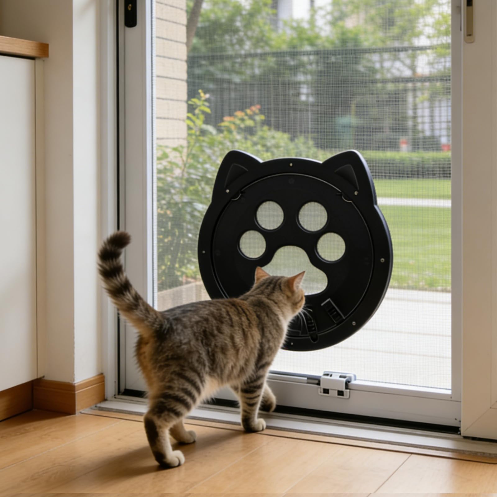 Katzenklappe für Fliegengitter, Katzentür für FensterKatzenklappe Innentür Aussentür Hundeklappe, K-atzentür für Fliegengitter mit Magnet und Schloss Katzentür (Schwarz)