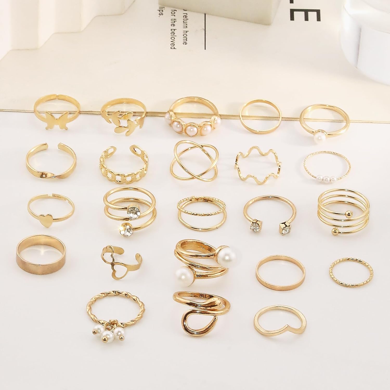 Boho Rings for Women Gold Rings Set Gold Butterfly Ring Stacking Knuckle Ring Trendy Dainty Cute Finger Jewelry Prom Costume Accessories - Image 3
