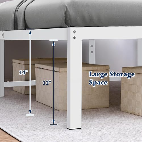 Miniatura 2 de LUSIMO Marco de cama Queen de 14 pulgadas con almacenamiento, plataforma de metal alta resistente con listones de acero, no necesita somier, sin
