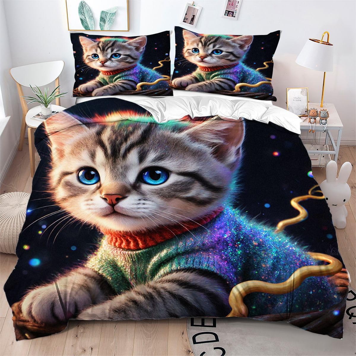 Housse de couette 160x200 chats fermeture éclair finie la couette qui glisse