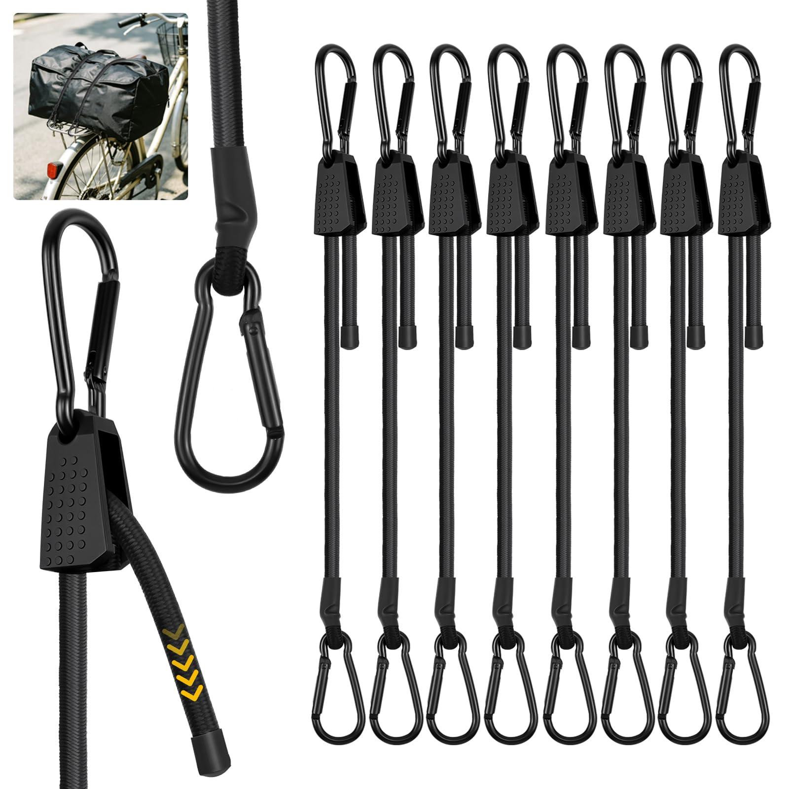 Expander mit Karabiner Haken, Spanngummi Verstellbar, Wetterfester, UV-beständiger, Schwarz Gummispanner Gepäckspanner für Sonnensegel, Gartengeräte, Ladung, Dachträger, Auto, Zelten