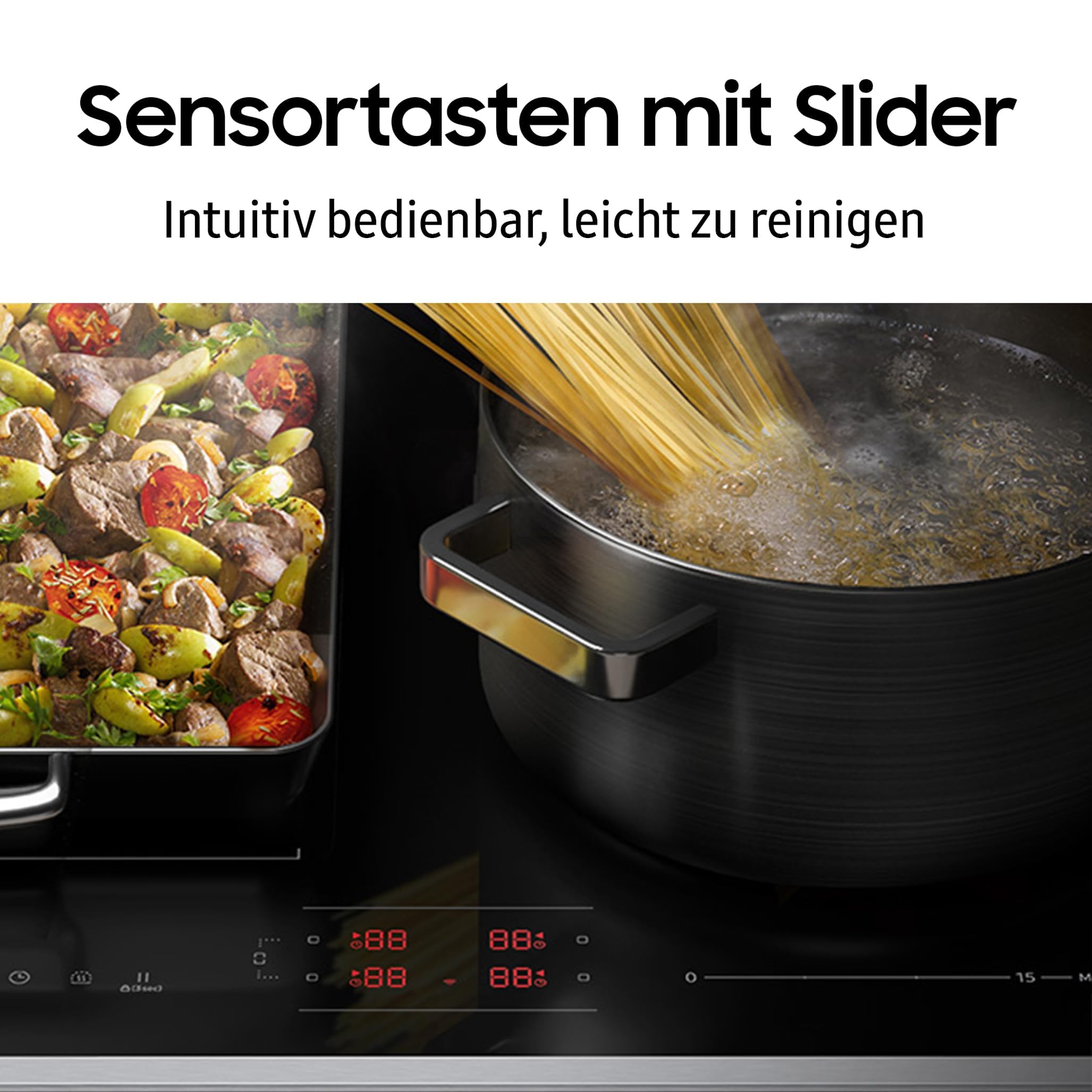 Samsung Autarkes Induktionskochfeld, 80 cm große Herdplatte, Slim Fit, Sensortasten mit Slider, Wi-Fi-Steuerung, Flex Zone, NZ84C5047HK/U1