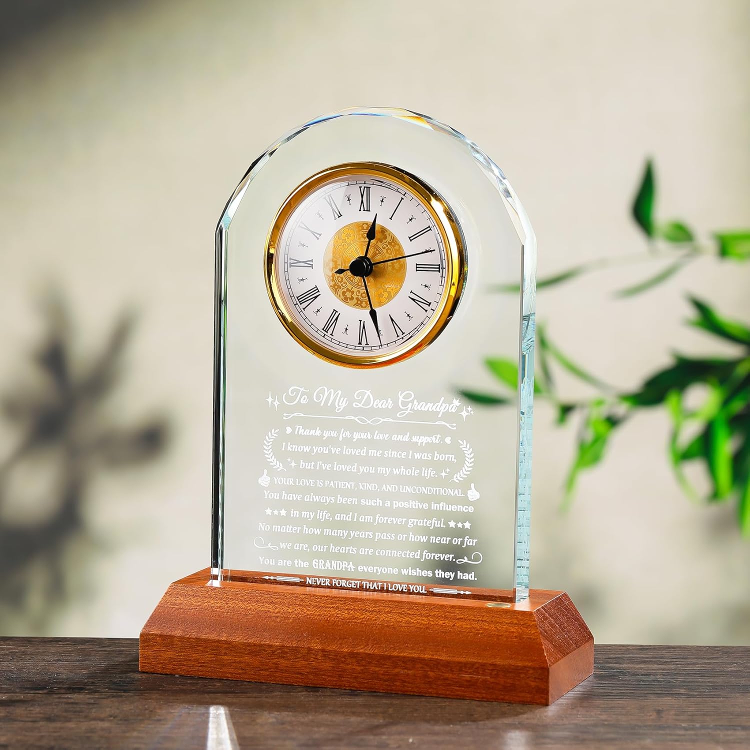 Gifts for Grandpa from Granddaughter Grandson Glass Clock Grandpa Birthday Gift with Wooden Light Base, Presents for Best Grandfather from Grandchild Christmas Keepsakes for Him Table Decor