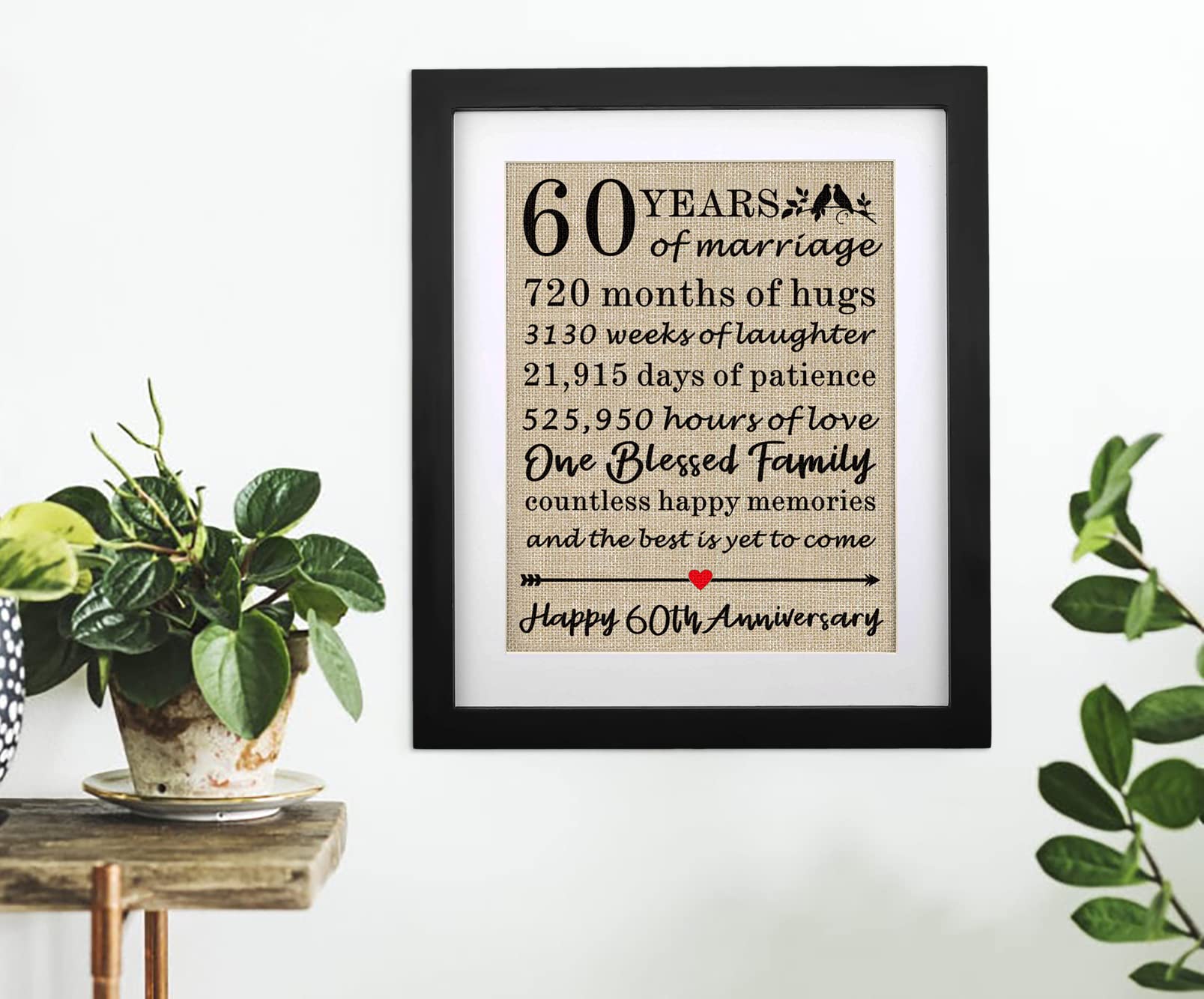 Amazon.com: SUNBMO Framed 60th Wedding Anniversary Rustic Burlap