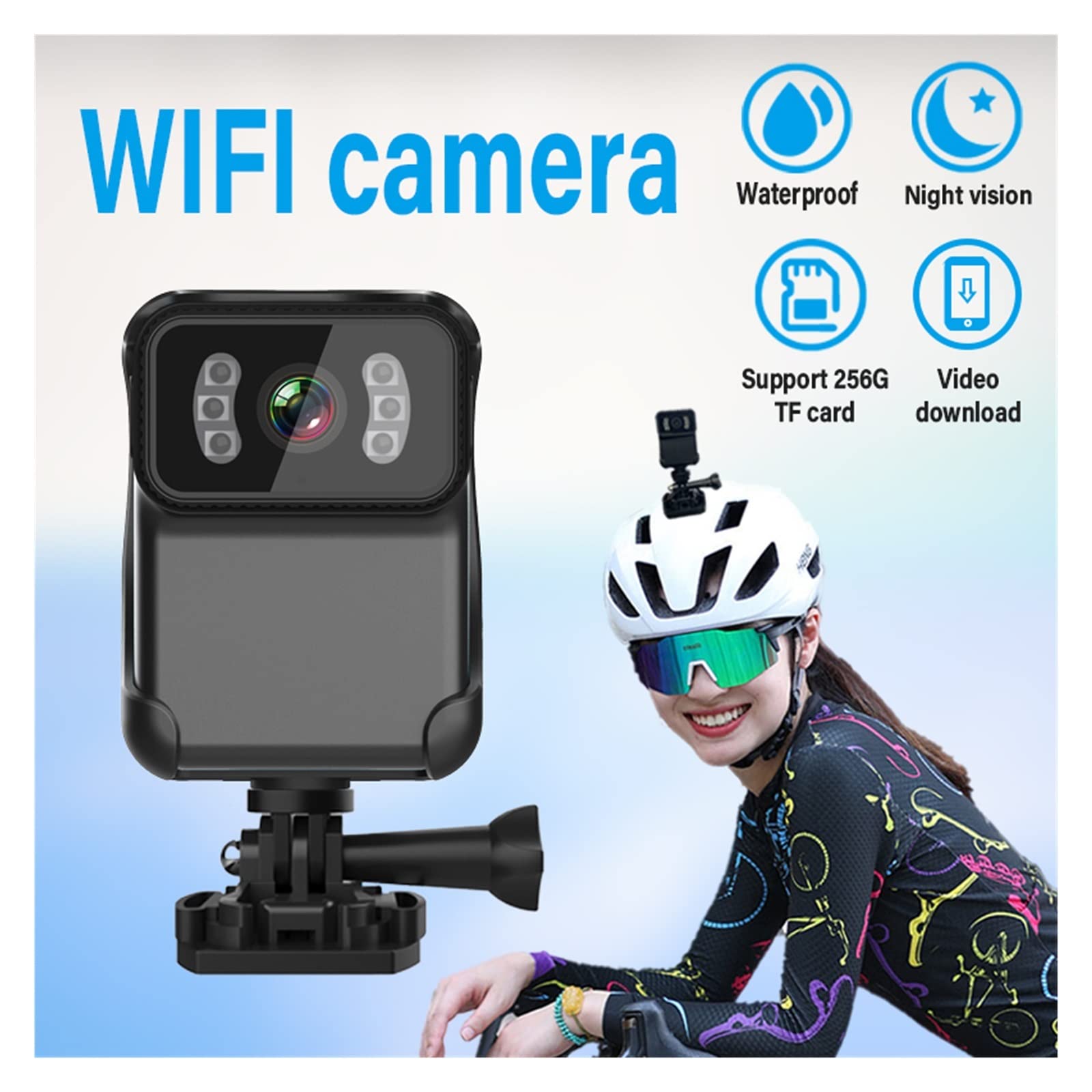 Action Cam, Mini Telecamera Wireless Hotspot DV Videocamera Sportiva Registratore HD 1080P for Auto Esterna Supporta Download Video App Wireless 128G,All'aperto, Sport, Video(CS02 ADD 64G Card)