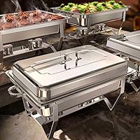 Vista 9 de Platos de Roce para Buffet 2 Pack, 9QT [Colores Oro Elegante y Plata] Juego de Platos de Roce de Acero Inoxidable para Buffet