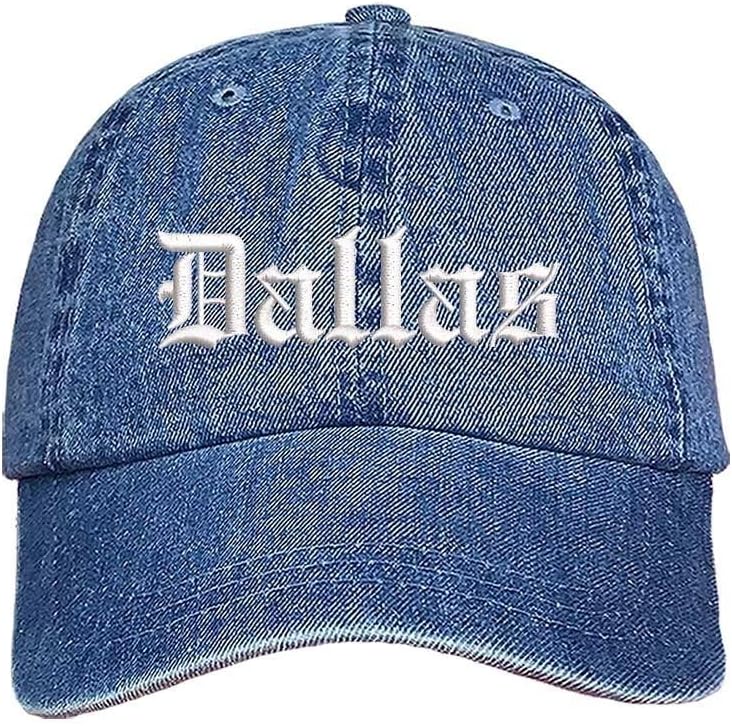 Dallas Old English Embroidered Baseball Hat – Vintage-Style Cotton with Curved Brim – Retro City Name for Men & Women
