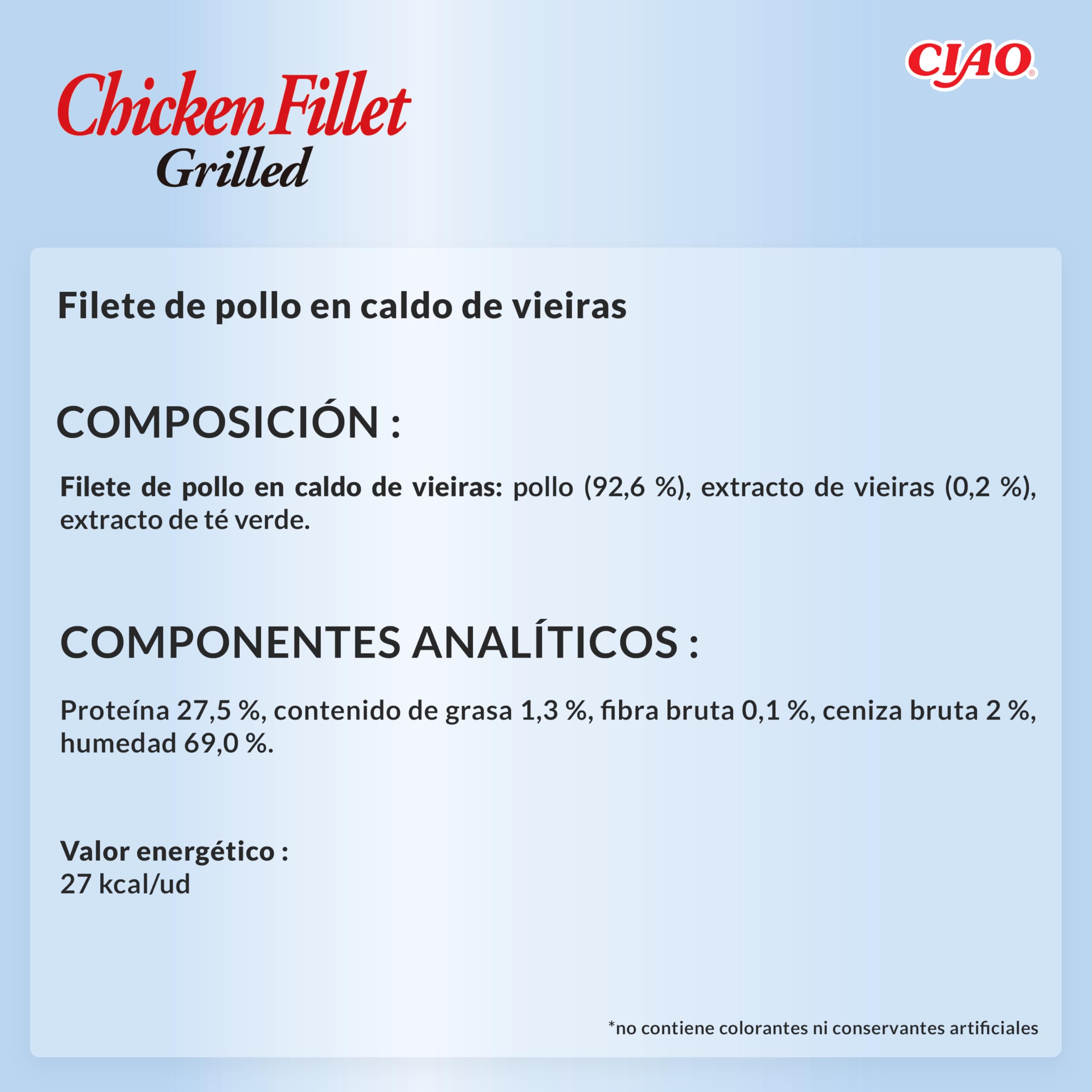 INABA Filete de Pollo a la Parrilla - Golosinas de Filete de Pollo - Caldo Sabor Vieira - Snack Felino Rico en Antioxidantes a la Parrilla - para Gatos - 1 Filete 25g