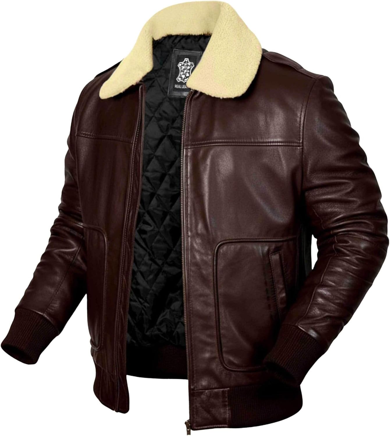 J'JACKIN Mens Lambskin Leather Bomber Jacket with Removable Faux Fur Collar – Stylish Aviator Leather Jackets for Men