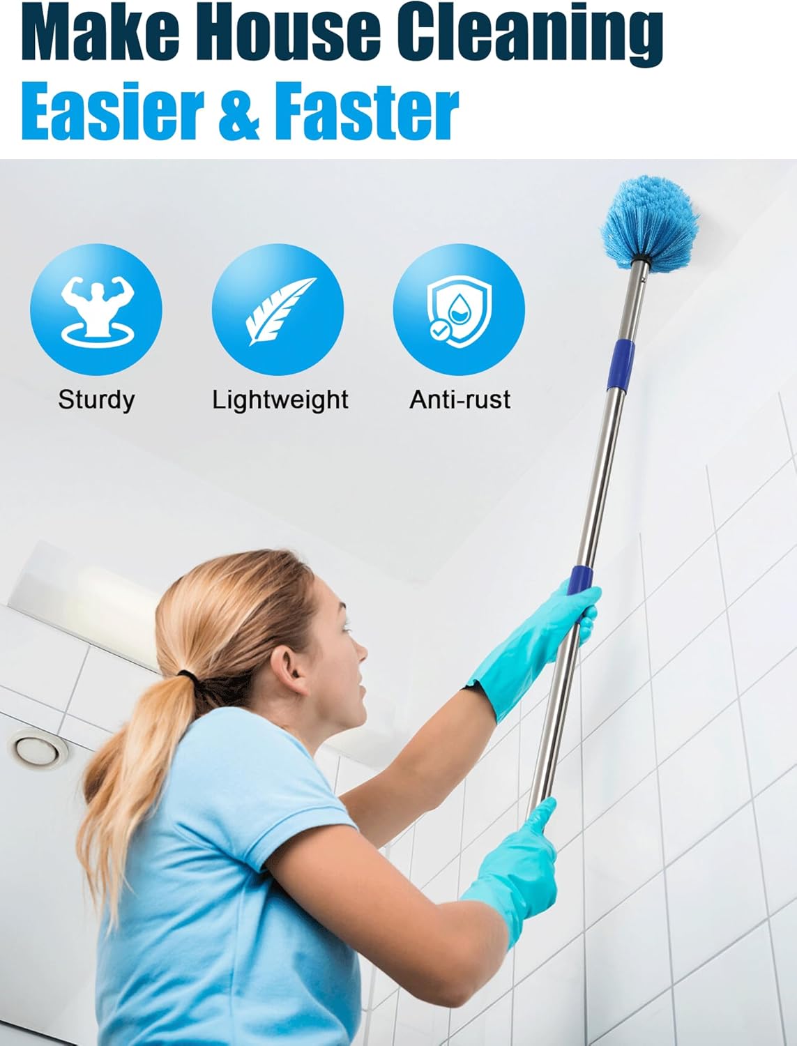 Cobweb Duster with Extens Pole, Spider Web Brush for Outdoor House