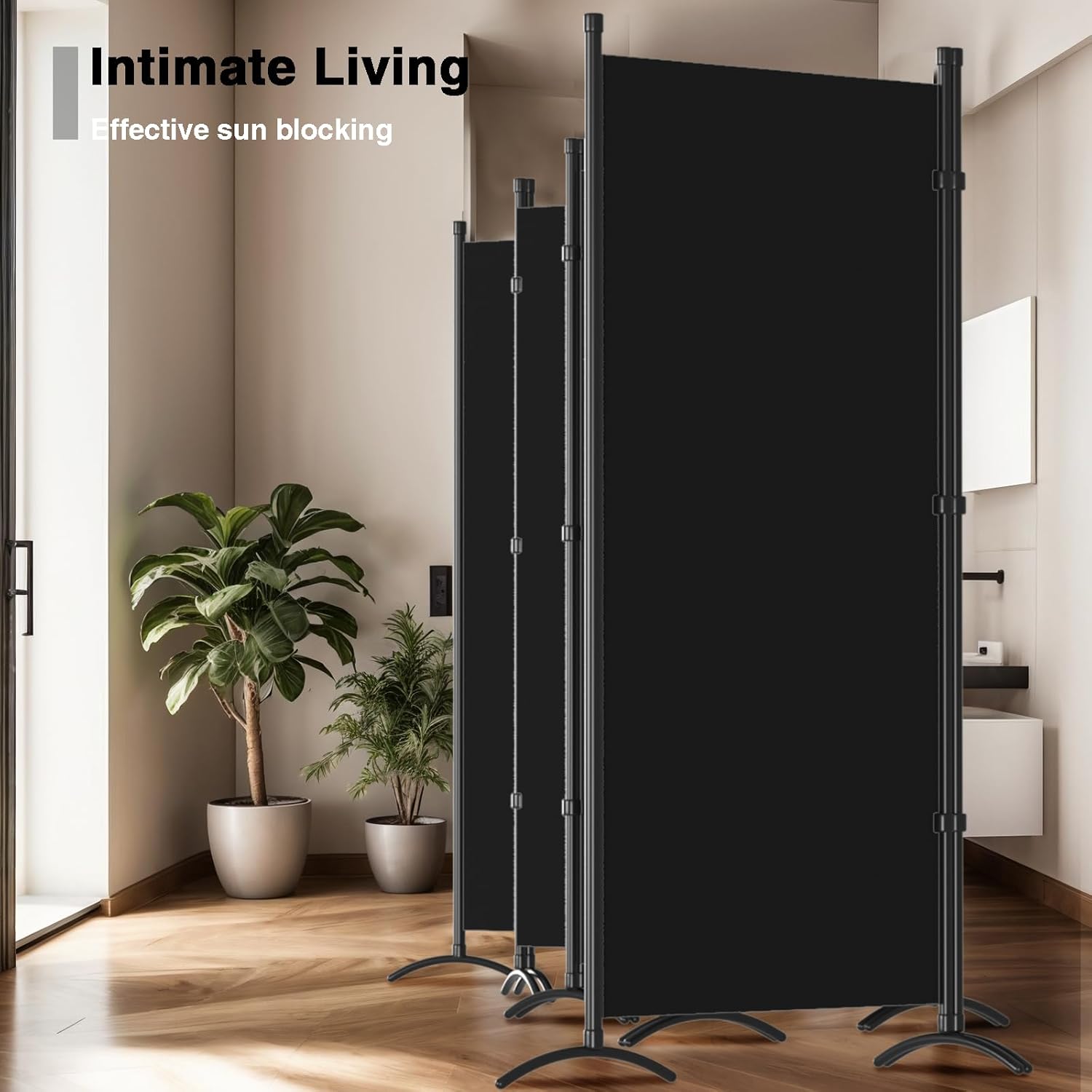 Room Divider-Folding Privacy Screens, 6 ft Partition Room Dividers Wall for Separation, Home, Office, Classroom, Studio (Black, 8 Panel)