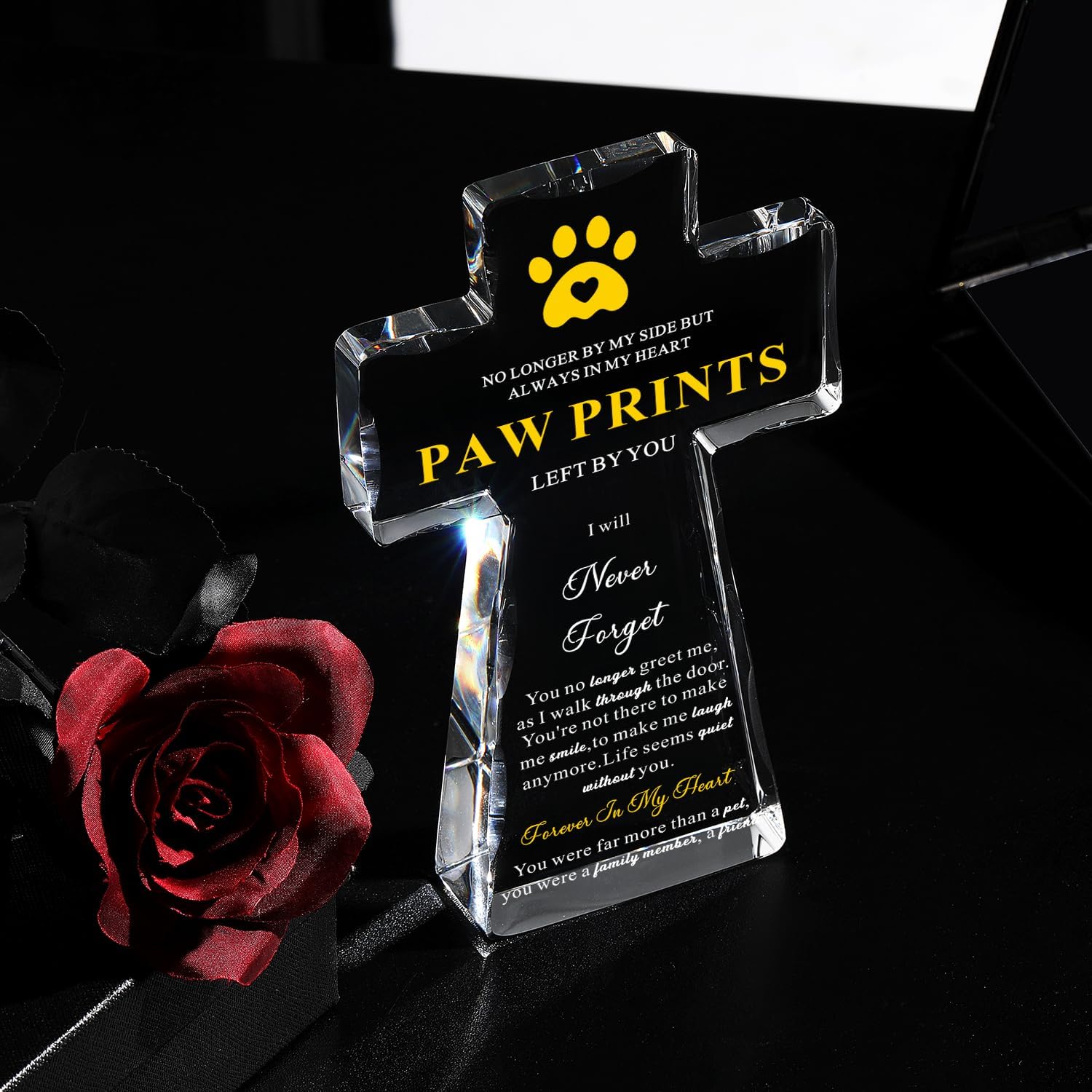 Memorial Gifts for Loss of Pet - Paw Prints Cross 4.3x7 Inch, Sympathy Gifts for Loss of Dog Cat Religious K9 Crystal with Laser Engraving, Condolences Bereavement Remembrance Gift in Loving Memory