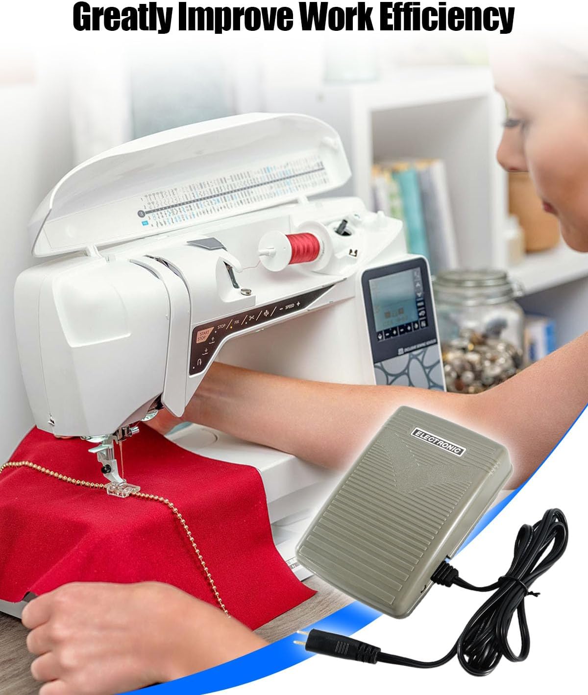 Foot Control Pedal with Cord Attached Fit for Husqvarna Viking Sewing Machine and Serger Replace 4123141-01