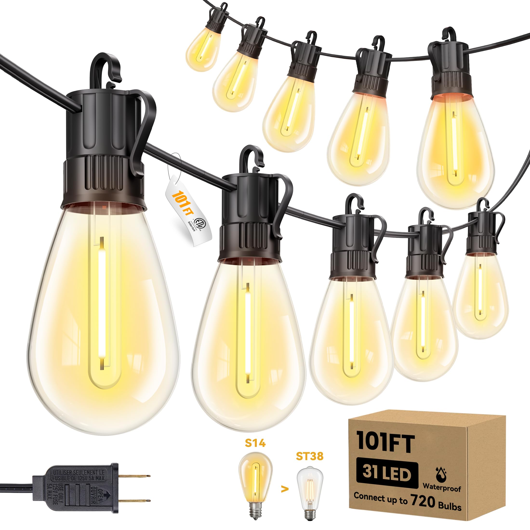 Minetom 101FT S14 Outdoor String Lights