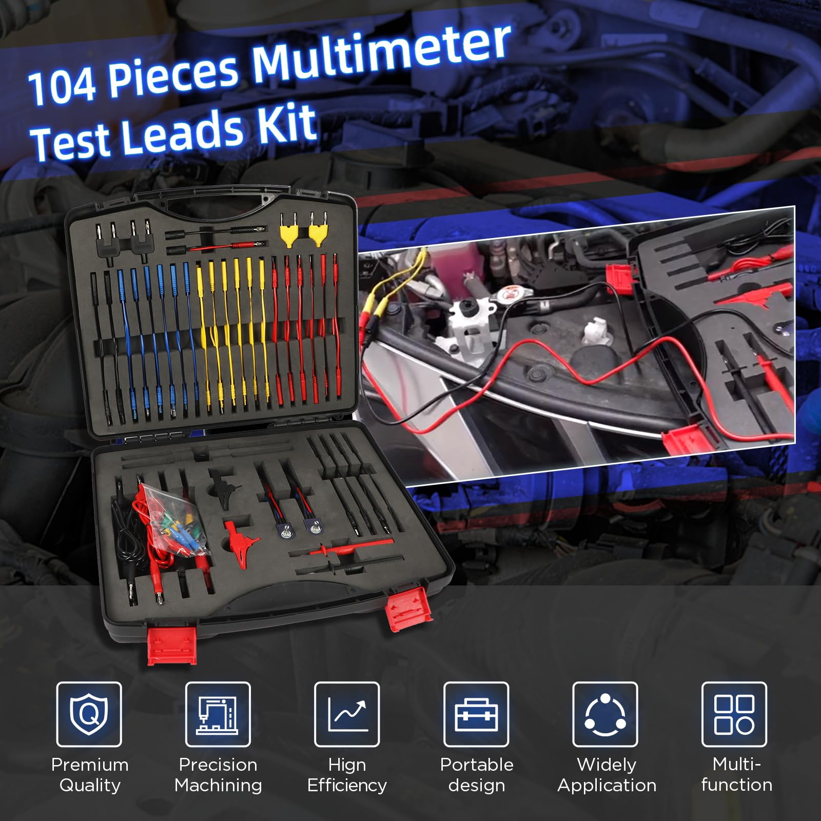 104-teiliges messleitungen für multimeter, Kfz-Stromkreis-Messleitungsset, elektrische Breakout-Kabel für Kfz-Kit mit Krokodilklemmen, Bananenstecker-Messleitung, Oszilloskopsonde