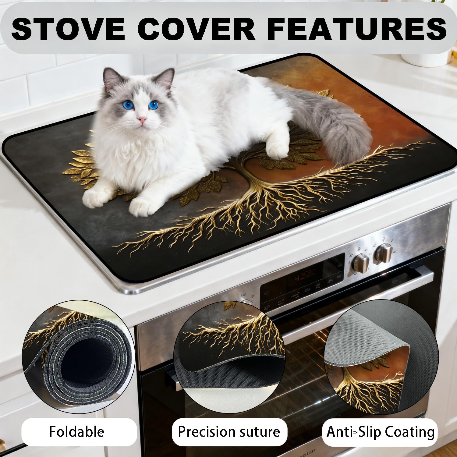 Stove Top Cover for Electric Stove 28" x 20", Heat Resistant Cooktop Cover with Anti-Slip Backing, Scratch Resistant Multi-Purpose Stove Cover, Expands Kitchen Countertop Space