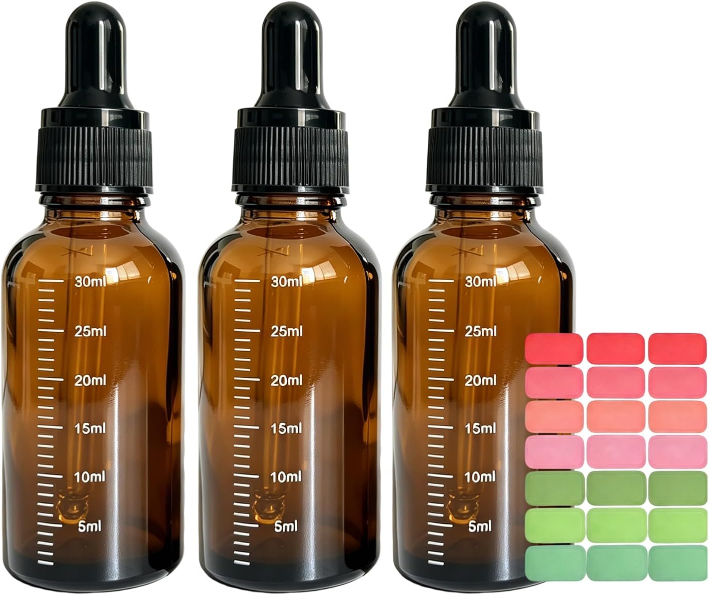 3 Pack 30ml/1oz Amber Glass Dropper Bottles for Essential...