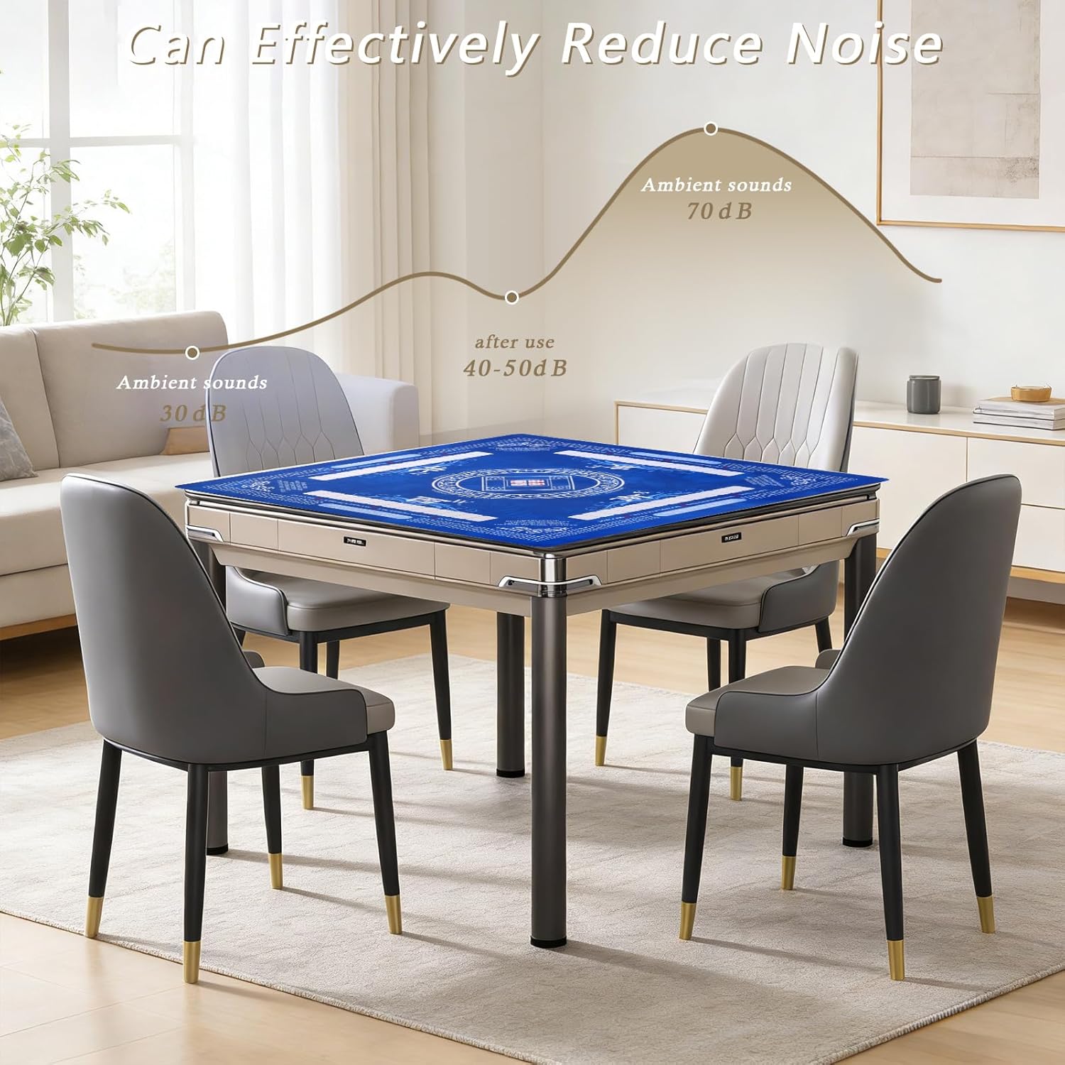 Mahjong Mat for Table, Non-Slip Noise Reduction Mahjong Table Cove 32.4×32.4 Inch Portable Gaming Mat for Poker/Cards/Board Games/Tile Games, Mahjong Tablecloth with Carrying Bag (Blue)