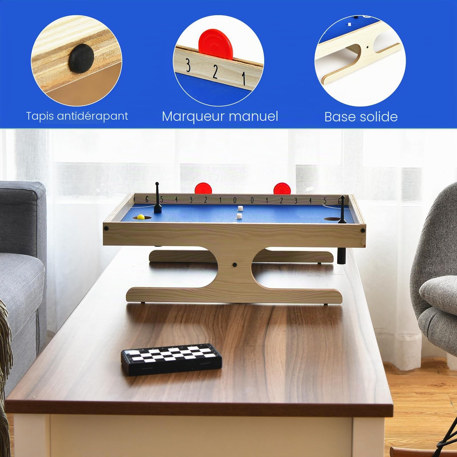 HOMASIS Air Hockey de table, table de jeu magnétique avec 2 marqueurs et 2 balles, 3 aimants pour biscuits et 2 ensembles de poignées