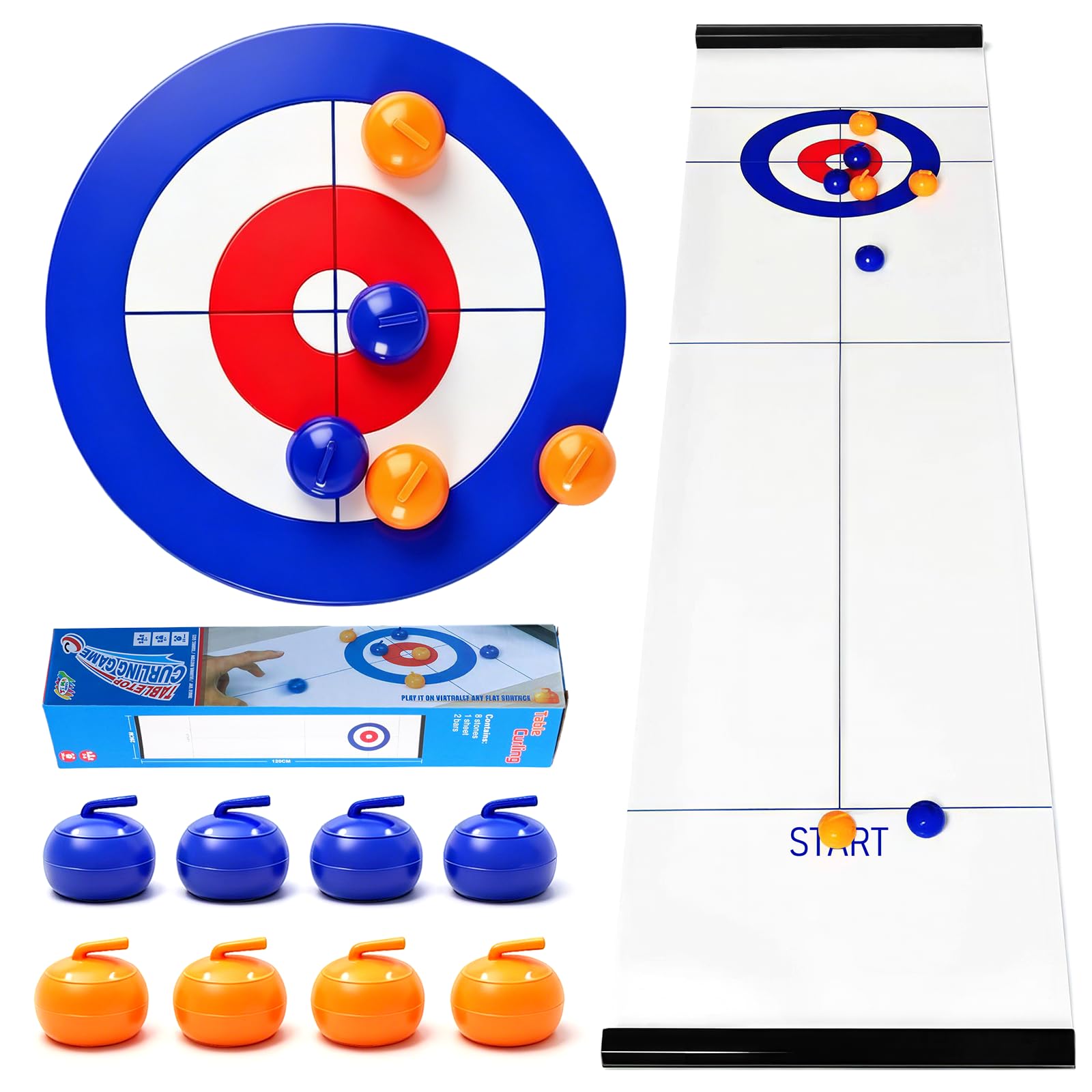 KASURE Tabletop Curling Game, Portable Team Board Games with 16 Stones Compact Fun Easy Setup Curling Family Games for Adult Kids Travel Home Party Office School