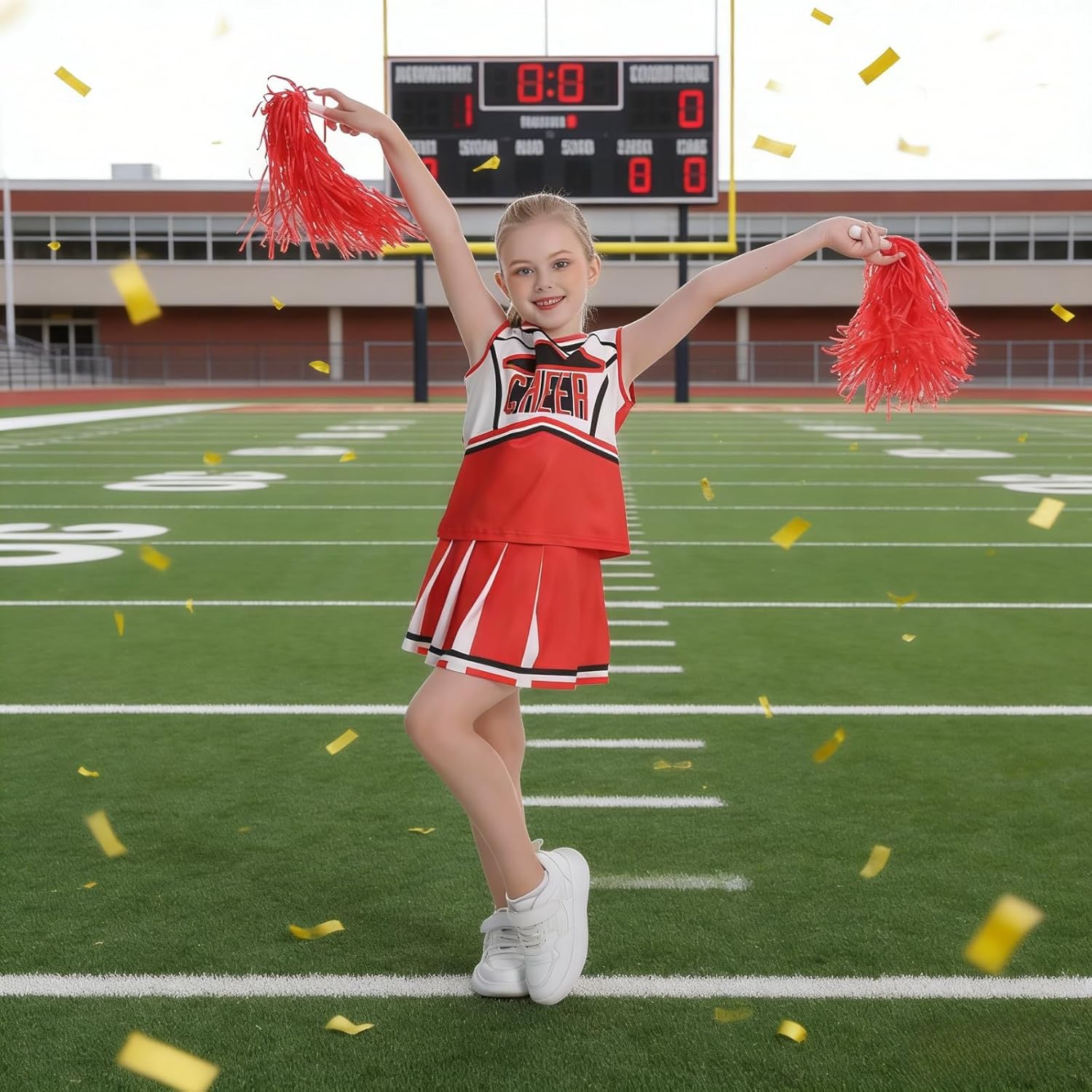 yolsun Cheerleader Costume for Girls, Kids Cheerleading Outfit, Child High School Cheer Leader Dress Up Halloween Party - Image 5