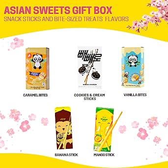 Asian Snack Taster Box - Japanese Snacks & Korean Sweets Gift Set - Assorted Biscuit Sticks & Chocolate Bites 5 Pack - International Sweets Treat Variety