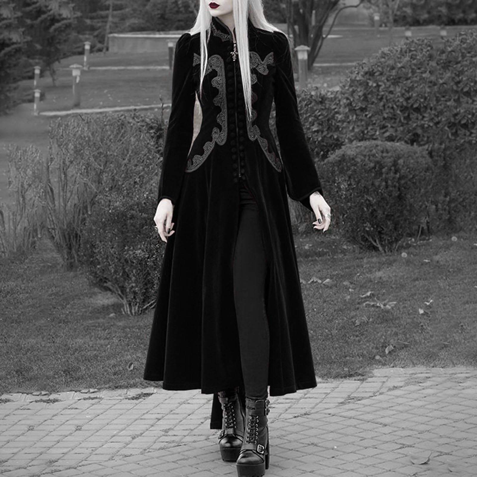 Mittelalter Kleidung Renaissance Kleid Retro Gothic Cosplay Outfit Maxi | Corsagenkleid, Stehkragen Kleid, Piratenkostüm, Königinnenkleid, Reißverschluss, Viktorianisches,Karneval Halloween Kostüm