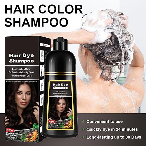 Miniatura 6 de Dark Coffee Hair Color Shampoo for Gray Hair, Instant Dark Brown Hair Dye Shampoo 3 in 1 for Women and Men, Long Lasting Herbal Brown Hair Shampoo