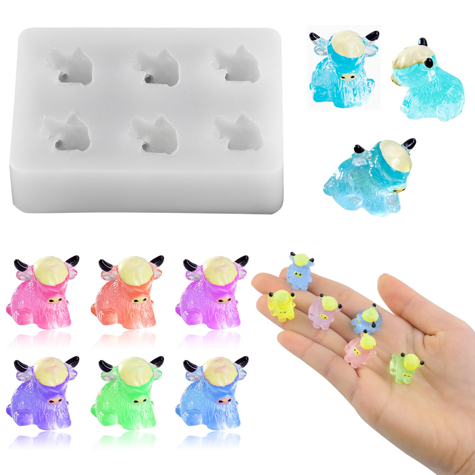 Mini Highland Cow Figurines Silicone Mold for DIY Resin Fairy Garden Decor