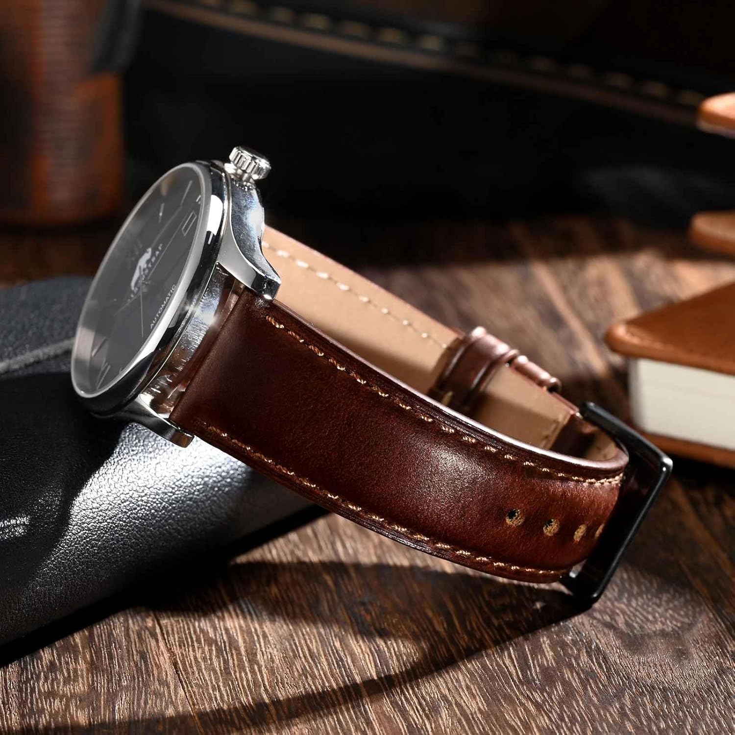 BISONSTRAP Leather Watch Strap for Men and Women, Oil Pull-Up Leather, Quick Release Replacement Bands, Band Width 18mm 20mm 22mm - Image 2