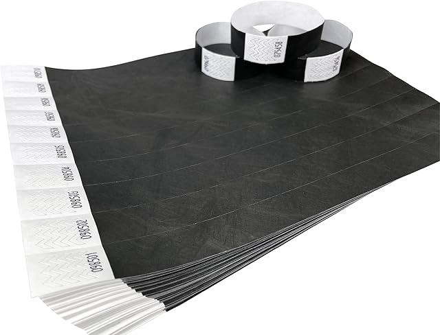 10 Wristbands Black Tyvek Identification Wristbands for Events, Security, Parties, Festivals