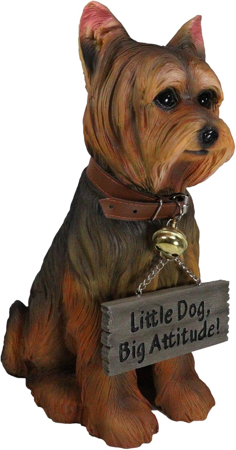 Ebros Gift Adorable Pet Pal Pooch Yorkie Dog Garden Figurine 12.5" H Yorkshire Terrier with Jingle Collar and Sign Patio Welcome Decor Guest Greeter Realistic Animal Dogs Sculpture