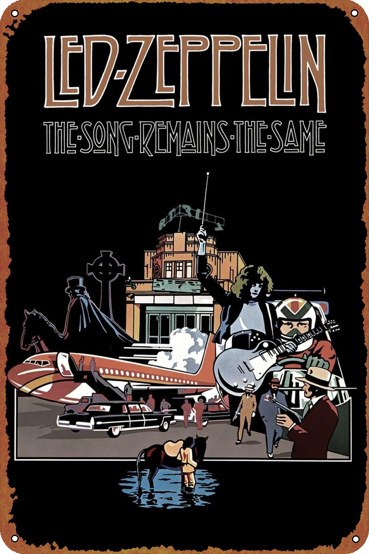 大型!! 60cm×40cm レットツェッペリン 1973年 ツアーポスター復刻看板 □メタル看板□アメリカン・ガレージ□新品
