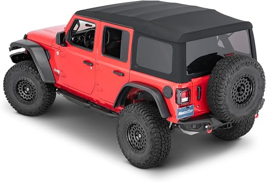 MasterTop Complete Soft Top with Hardware - Fits Jeep Wrangler JL 4-Door 2018-2023 - Jeep Wrangler JLU Soft Top 4 Door Jeep Wrangler Soft Top - Jeep JL Soft Top 4 Door, Black MasterTwill