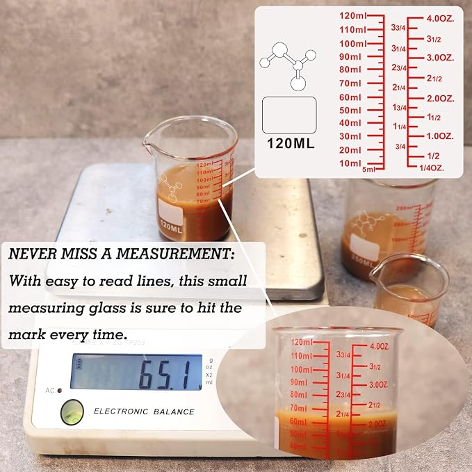 Martillo medidor de vidrio borosilicato de 120ml miniatura 4