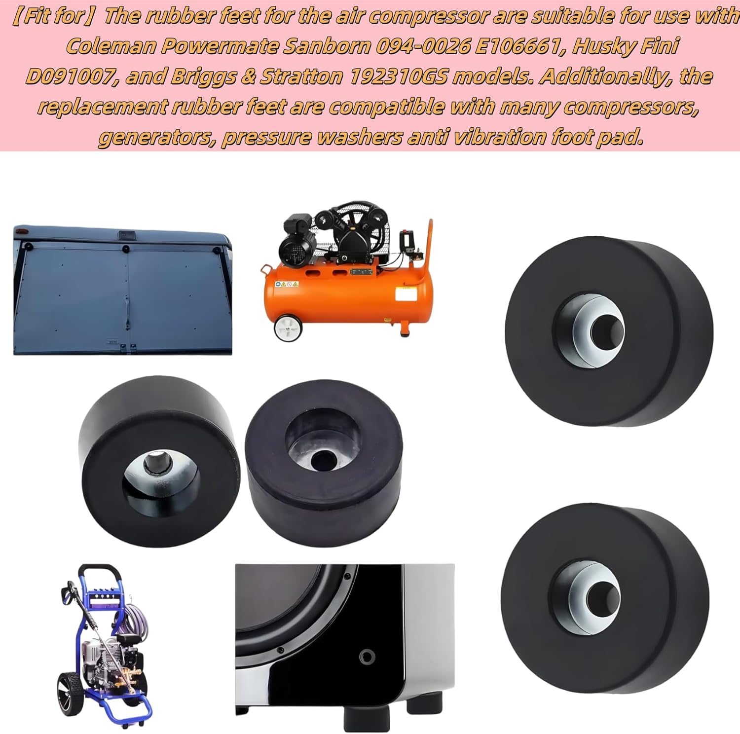 192310GS Air Compressor Rubber Feet Foot Mount Compatible for Coleman Powermate Sanborn 094-0026 E106661, Many Compressors, Generators, Pressure Washers Anti Vibration Foot Pad (8 Pcs)