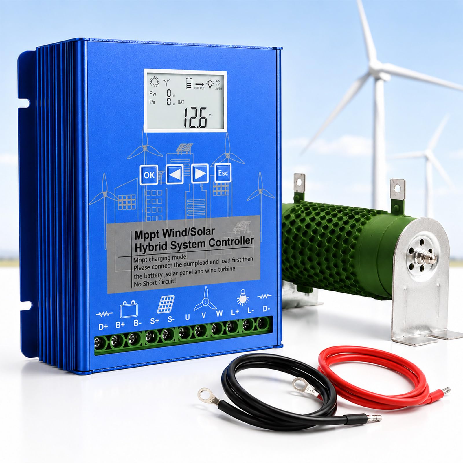 Controllore di Carica Ibrido Eolico-Solare, Regolatore Eolico-Solare MPPT 12V/24V | Capacità di 15000W, Carica Boost MPPT, Supporto 12V/24V/48V per Case fuori Rete, Fattorie e Siti Remoti