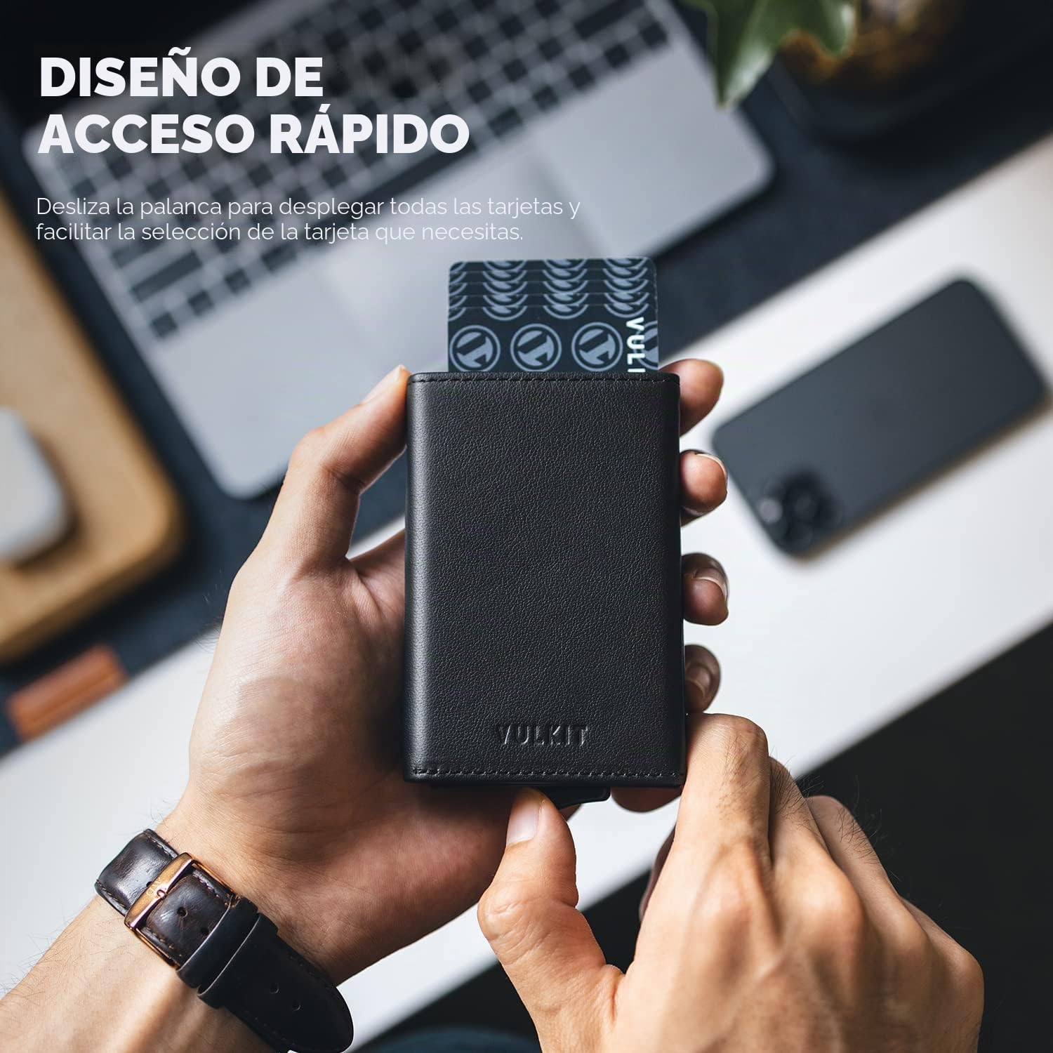 VULKIT Tarjetero RFID Bloqueo Cartera Tarjetero Hombre de Cuero Flip para Billetes y Monedas Tarjeteros para Tarjetas de Credito Automático Pop Up