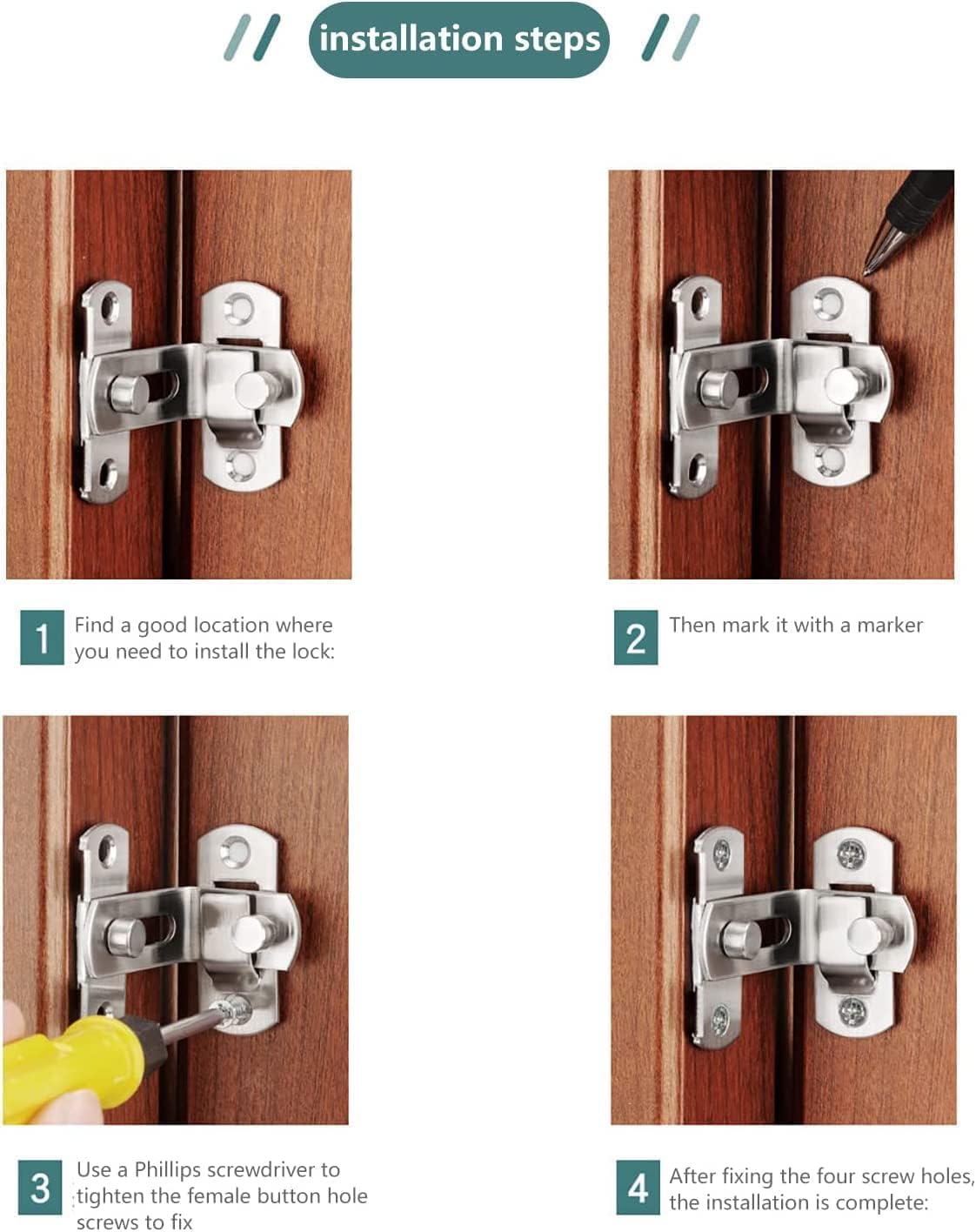 Catena di Sicurezza per Porte, Chiavistello Scorrevole a 90° for Porte di finestre, armadi, Serrature con ferramenta(Red Patina,Large)