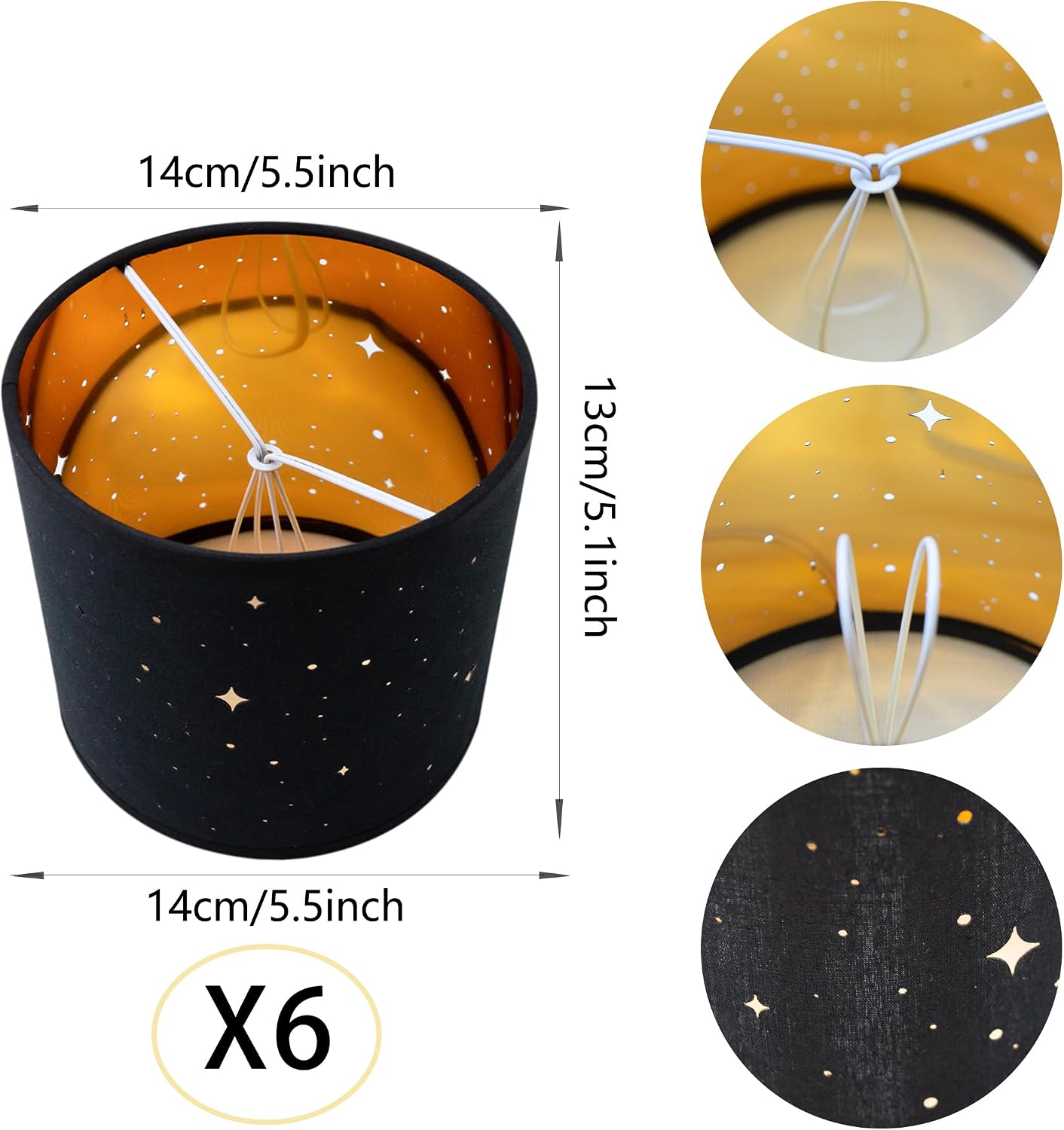 Small Lamp Shades Lamp Cover Set of 6， Drum Shades for Wall Lamp，Chandelier Shades，Small Table Lamp ，Candle Lamp Shades，5.5"x 5.5"x5"，Clip on Lamp Shade