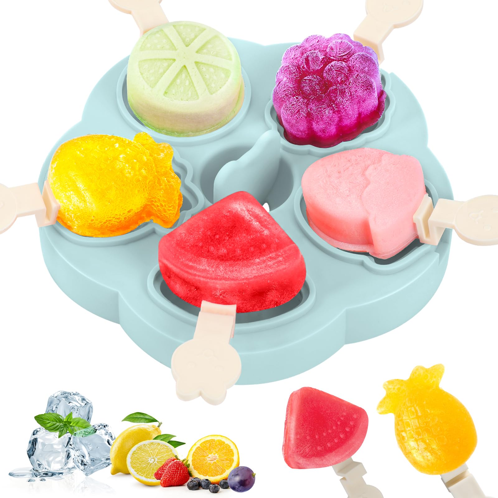 PITMT Eisformen Eis am Stiel Silikon, 5 Zellen Eis am Stiel Formen BPA Frei für Kinder