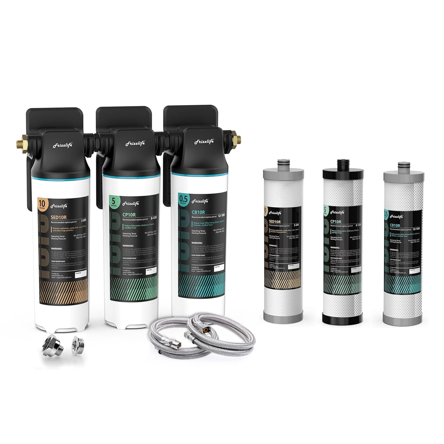 Frizzlife TW10 Under Sink Water Filter System, with SED10R and CP10R and CB10R Replace Filters Include