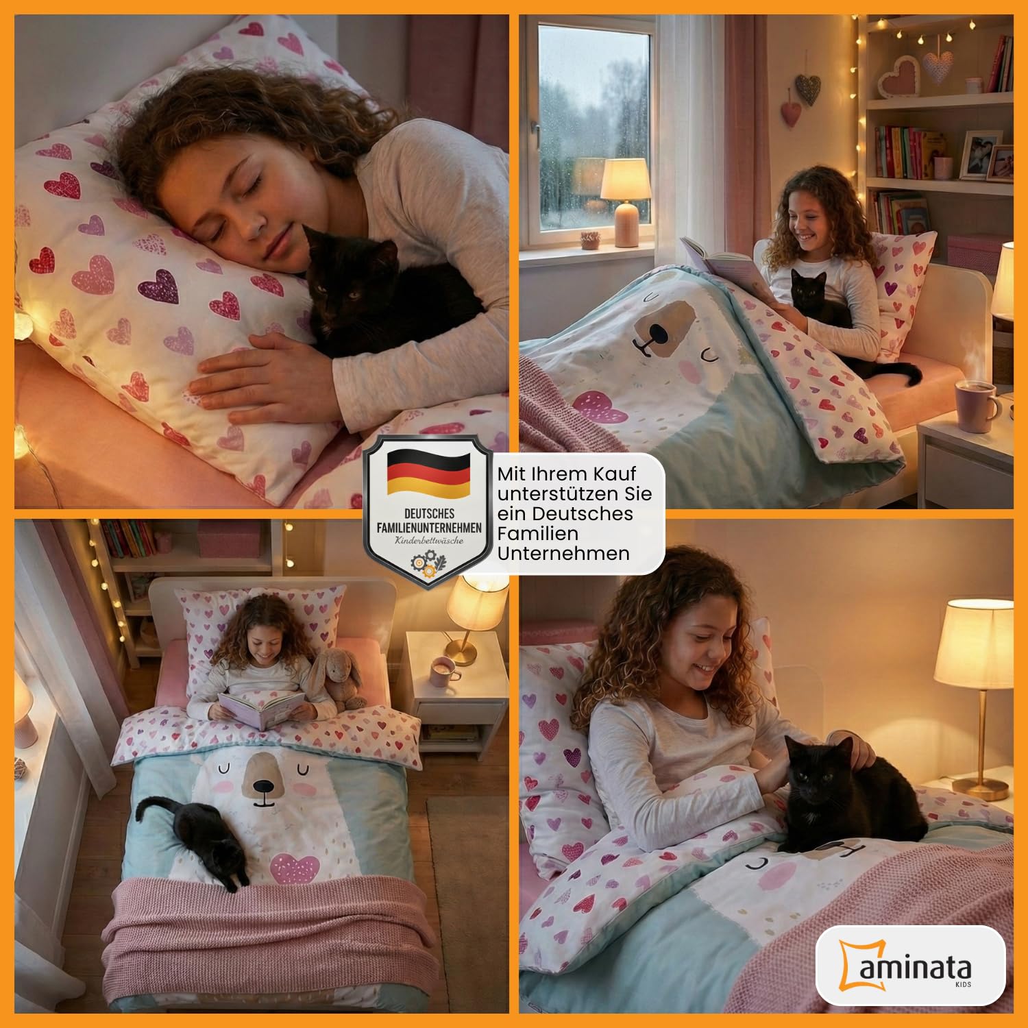 Aminata kids Biber Bettwäsche Bär 135x200 Kinder 100% Baumwolle türkis