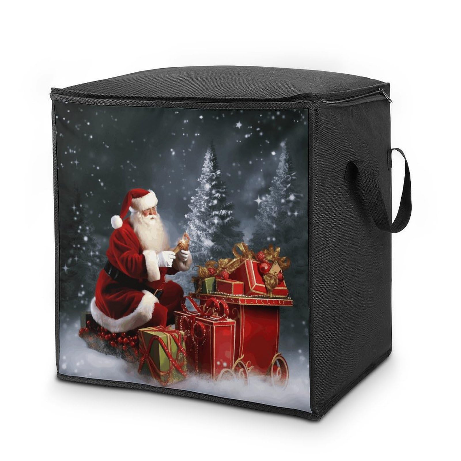 Merry Christmas Santa's Gift Storage Bag with Zippers And Handle Extra Large Bedding Comforter Storage Bag Foldable Blanket Storage Bags Fabric Moving Bags for Closet Organizer (70L)