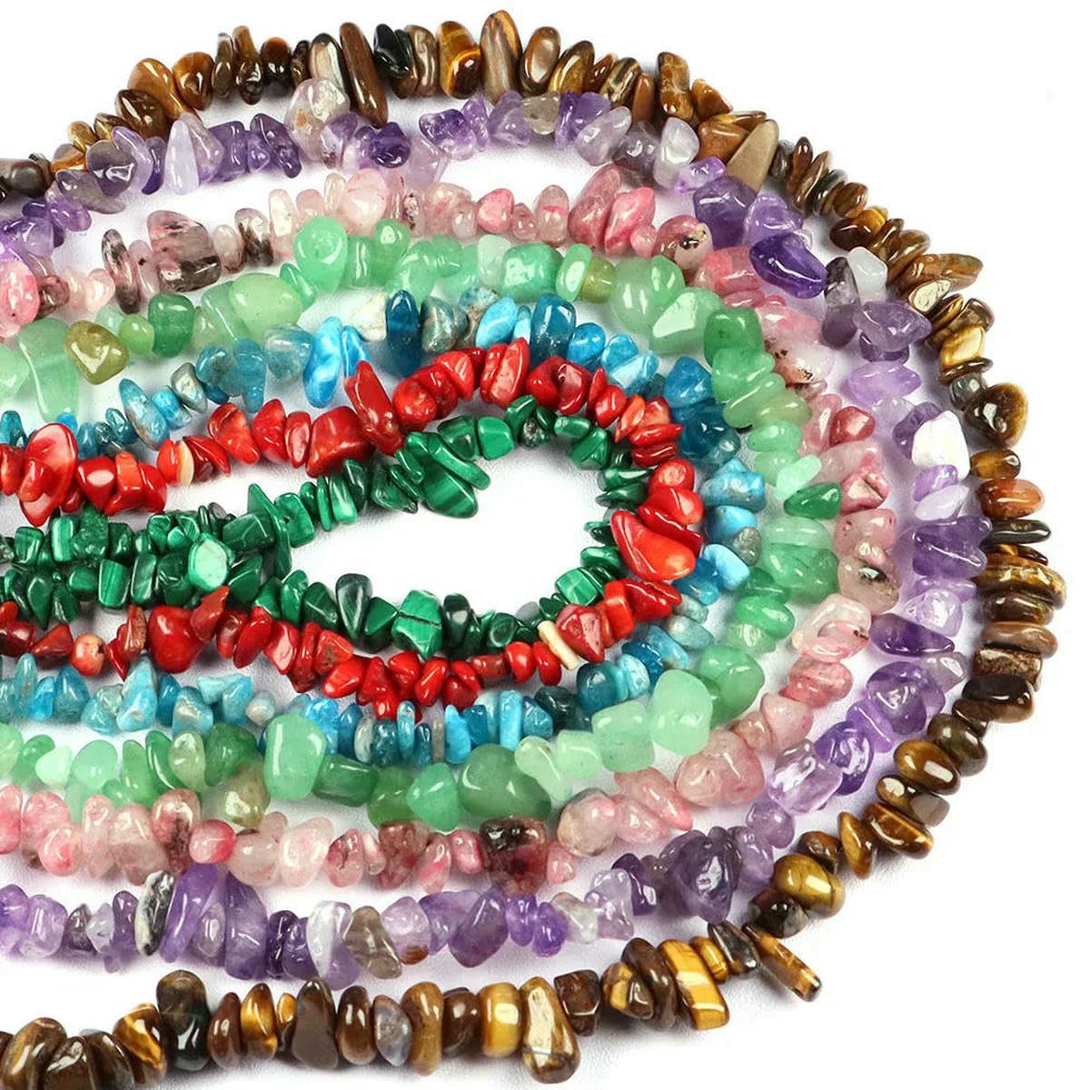 Cuentas irregulares de grava de forma libre, piedra natural, malaquita, amatista, gema, para hacer joyas, collares y pulseras, 16 pulgadas, fluorita, 10 unidades (aprox. 32 pulgadas)