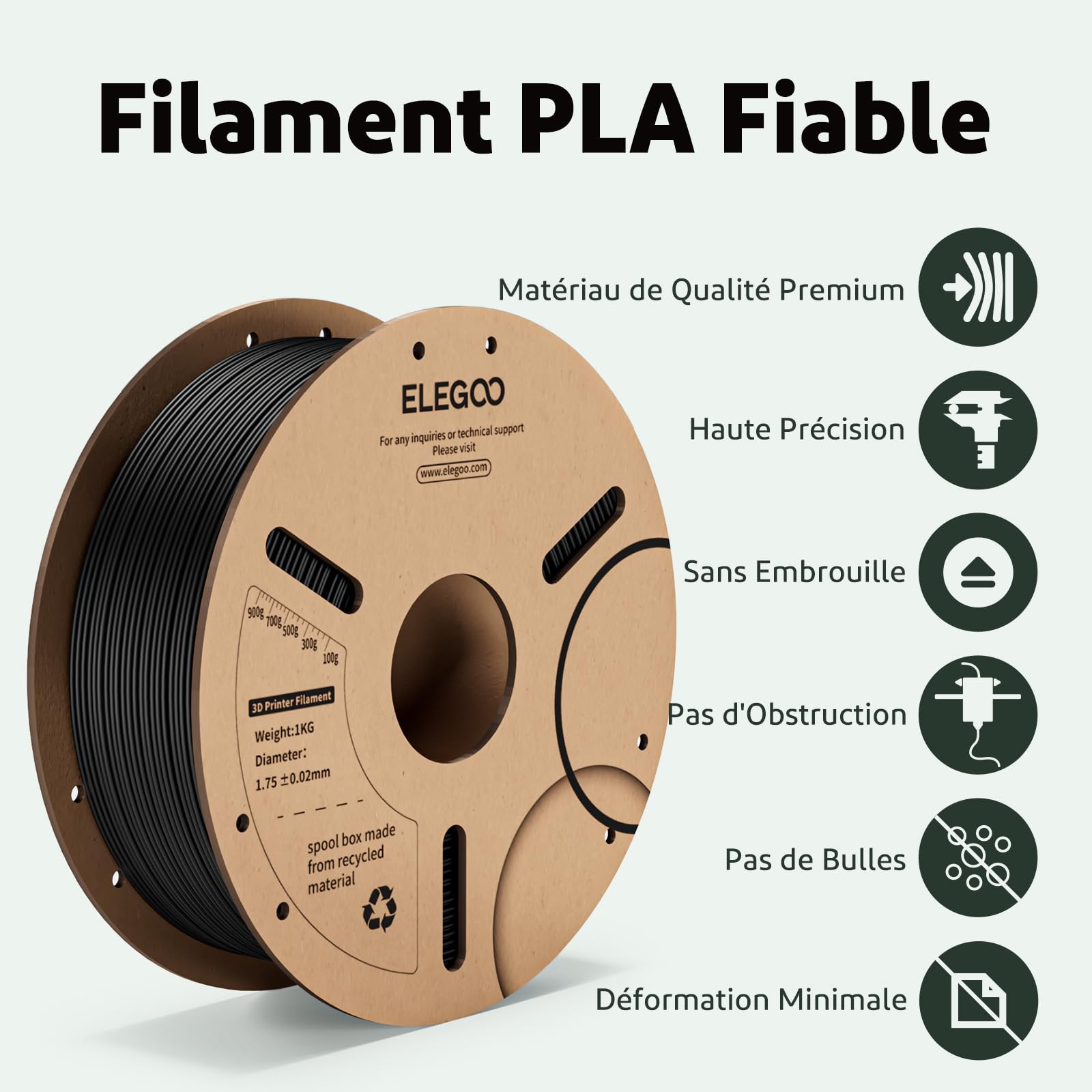 ELEGOO PLA Filament Noir 4KG & TPU 95A Filament Gris 1KG 1.75mm