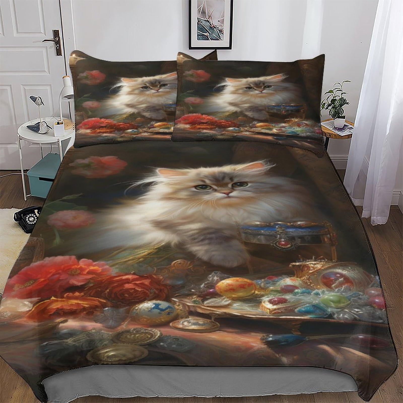 Parure de lit chat 3D housse de couette 220x240 king size microfibre douce