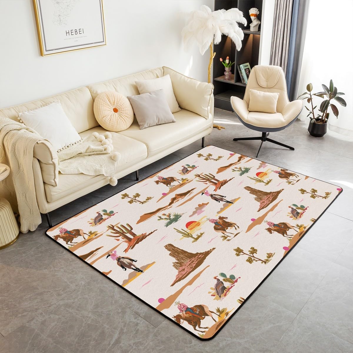 Erosebridal Firefighting Truck Area Rug 5x7, Fire Truck Rug for Kids Teens Boys, Cartoon Emergency Rescue Vehicle Carpet for Bedside, Red Blue Fire Hydrant Roadblock Washable Accent Rug